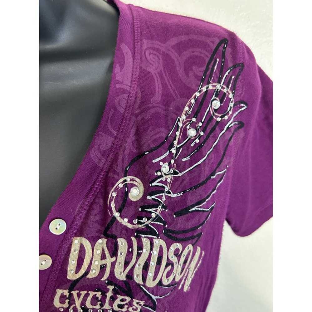 Harley-Davidson Purple Plum Rhinestone V-Neck Mot… - image 10