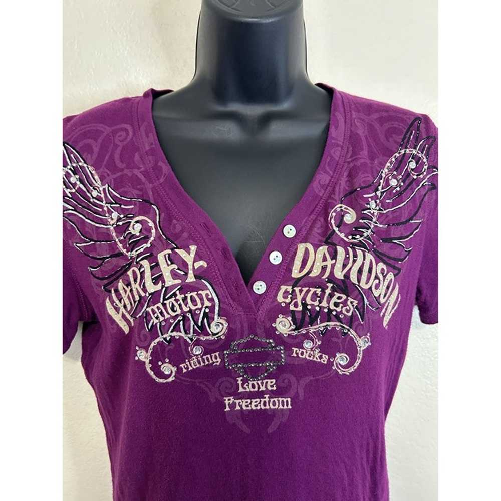 Harley-Davidson Purple Plum Rhinestone V-Neck Mot… - image 11