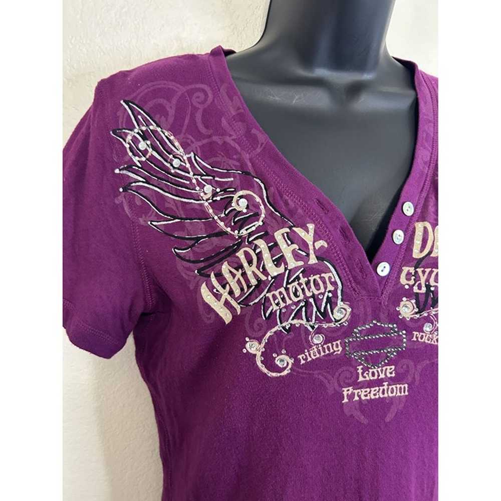 Harley-Davidson Purple Plum Rhinestone V-Neck Mot… - image 12