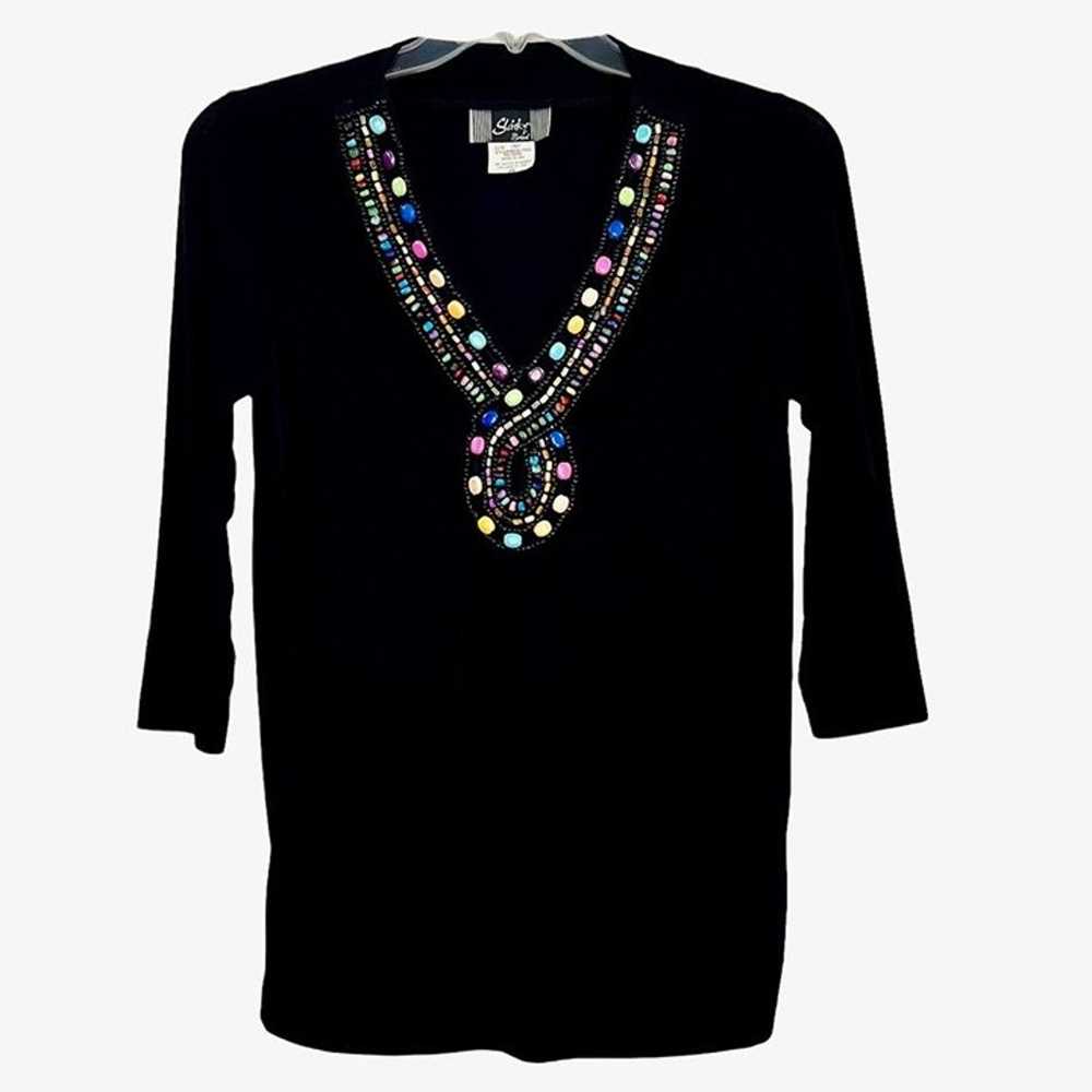 Slinky Brand Beaded Tunic Top Womens PS Pullover … - image 1