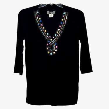 Slinky Brand Beaded Tunic Top Womens PS Pullover … - image 1