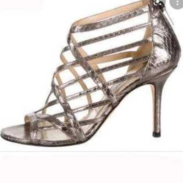 Jimmy Choo Snakeskin Cage Heels Silver Size 8/38 - image 1