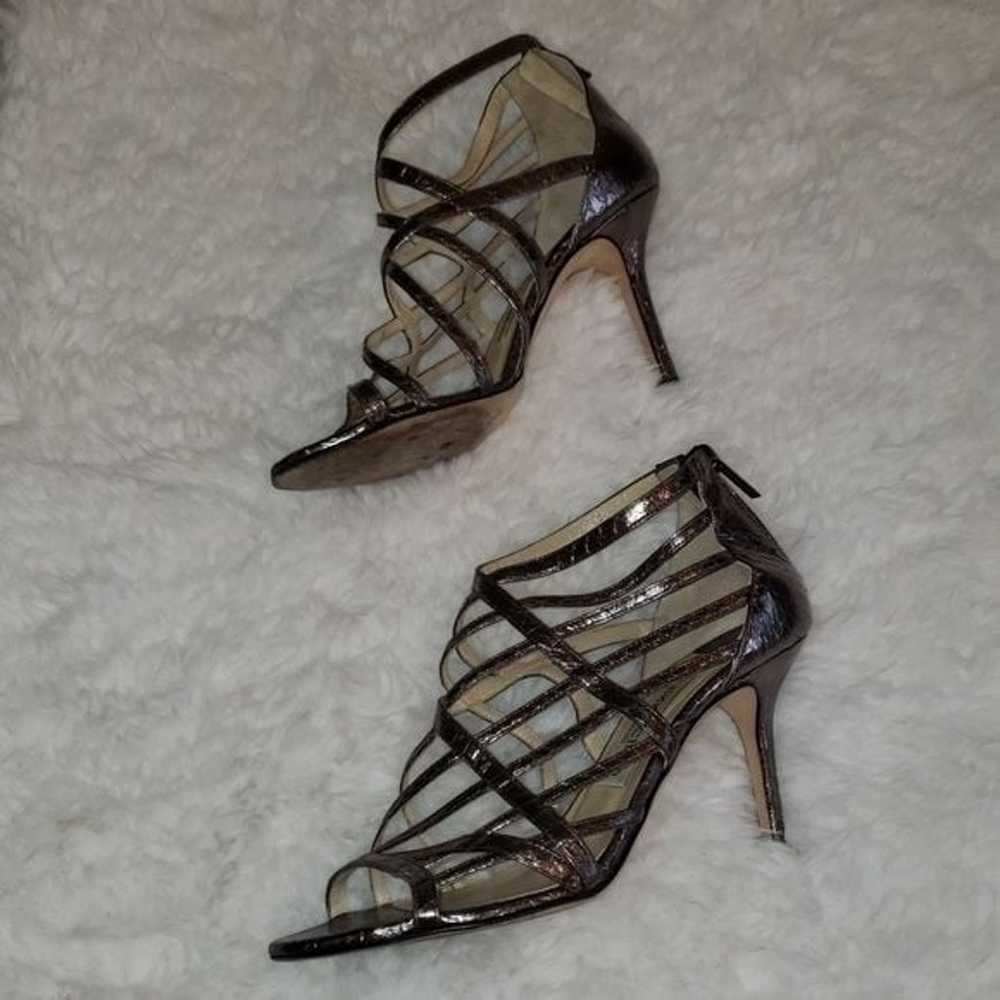 Jimmy Choo Snakeskin Cage Heels Silver Size 8/38 - image 3