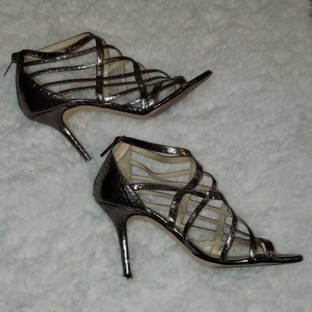 Jimmy Choo Snakeskin Cage Heels Silver Size 8/38 - image 4