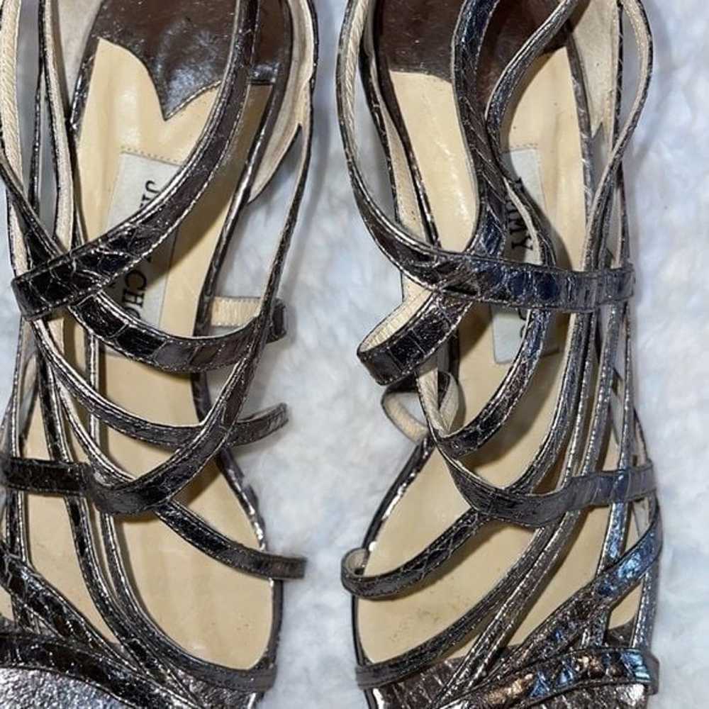 Jimmy Choo Snakeskin Cage Heels Silver Size 8/38 - image 5