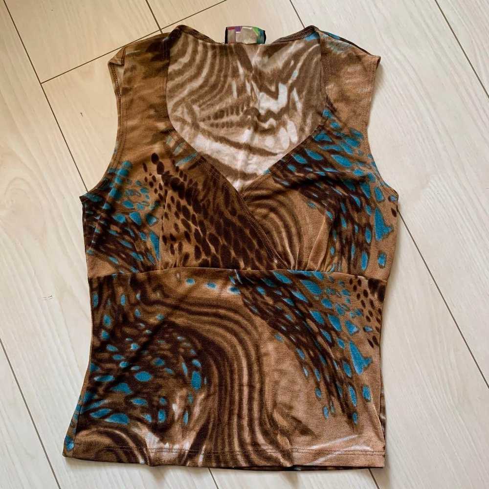 vintage EYE CANDY Sleeveless Top Brown-Blue - image 1