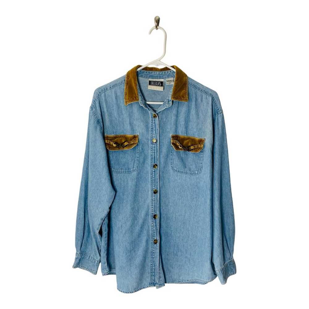 Vintage Bill Blass denim & velvet shirt large cot… - image 1