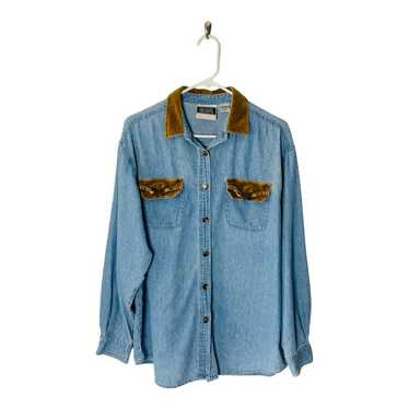 Vintage Bill Blass denim & velvet shirt large cot… - image 1