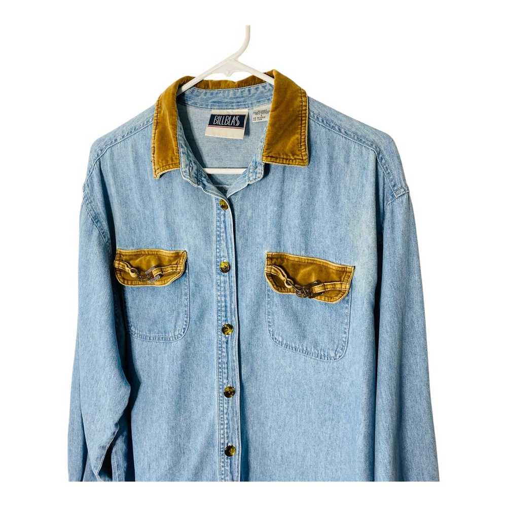 Vintage Bill Blass denim & velvet shirt large cot… - image 2