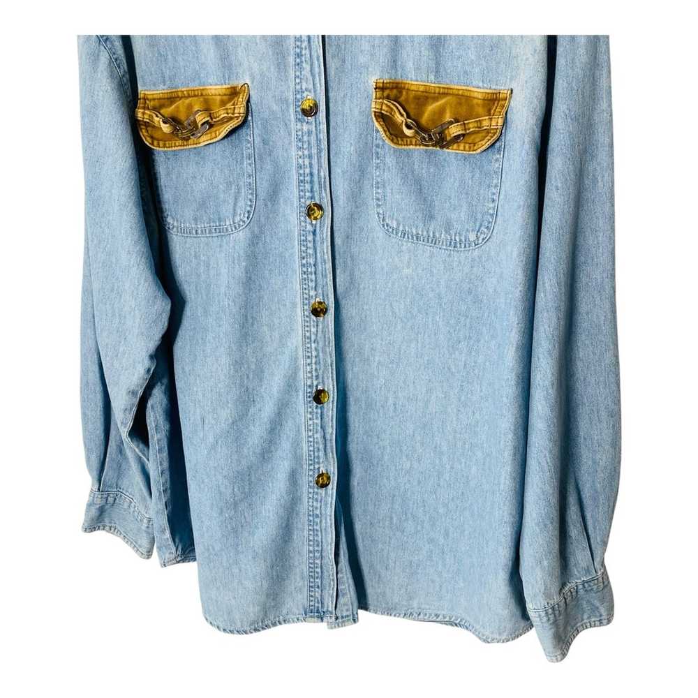 Vintage Bill Blass denim & velvet shirt large cot… - image 3