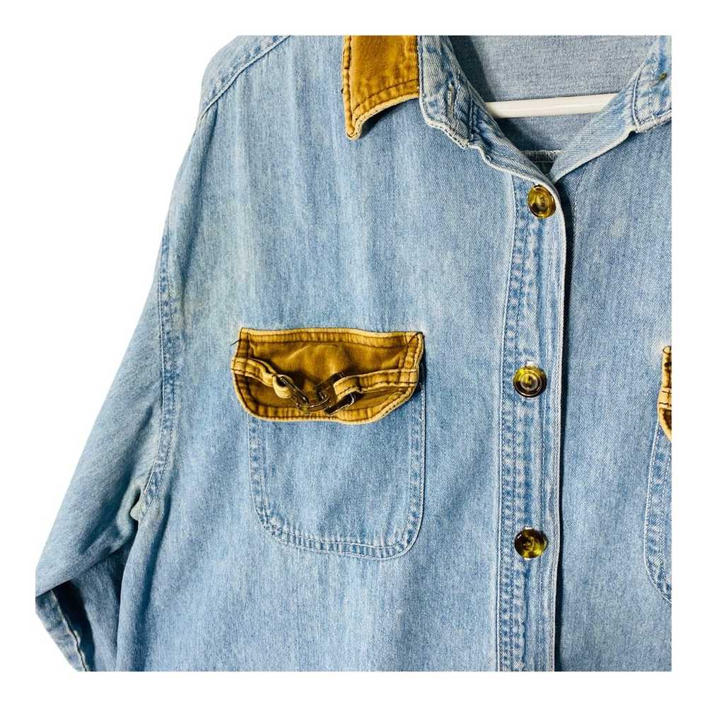 Vintage Bill Blass denim & velvet shirt large cot… - image 4