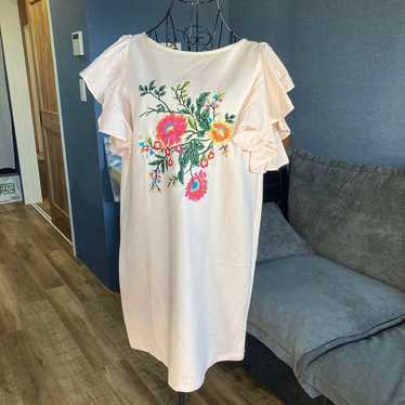 ZARA Floral Embroidered Dress with Frilled Sleeves - image 1