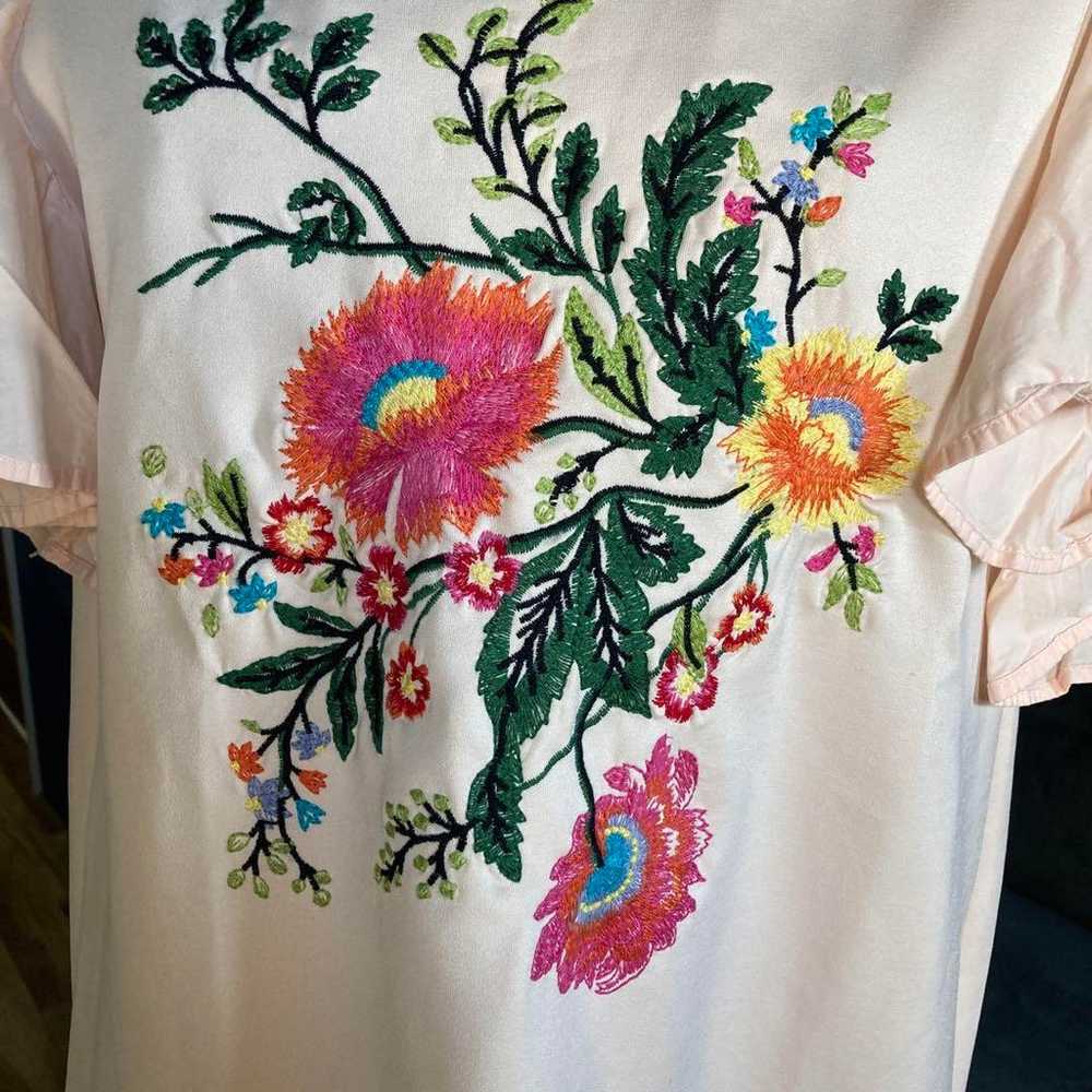 ZARA Floral Embroidered Dress with Frilled Sleeves - image 2