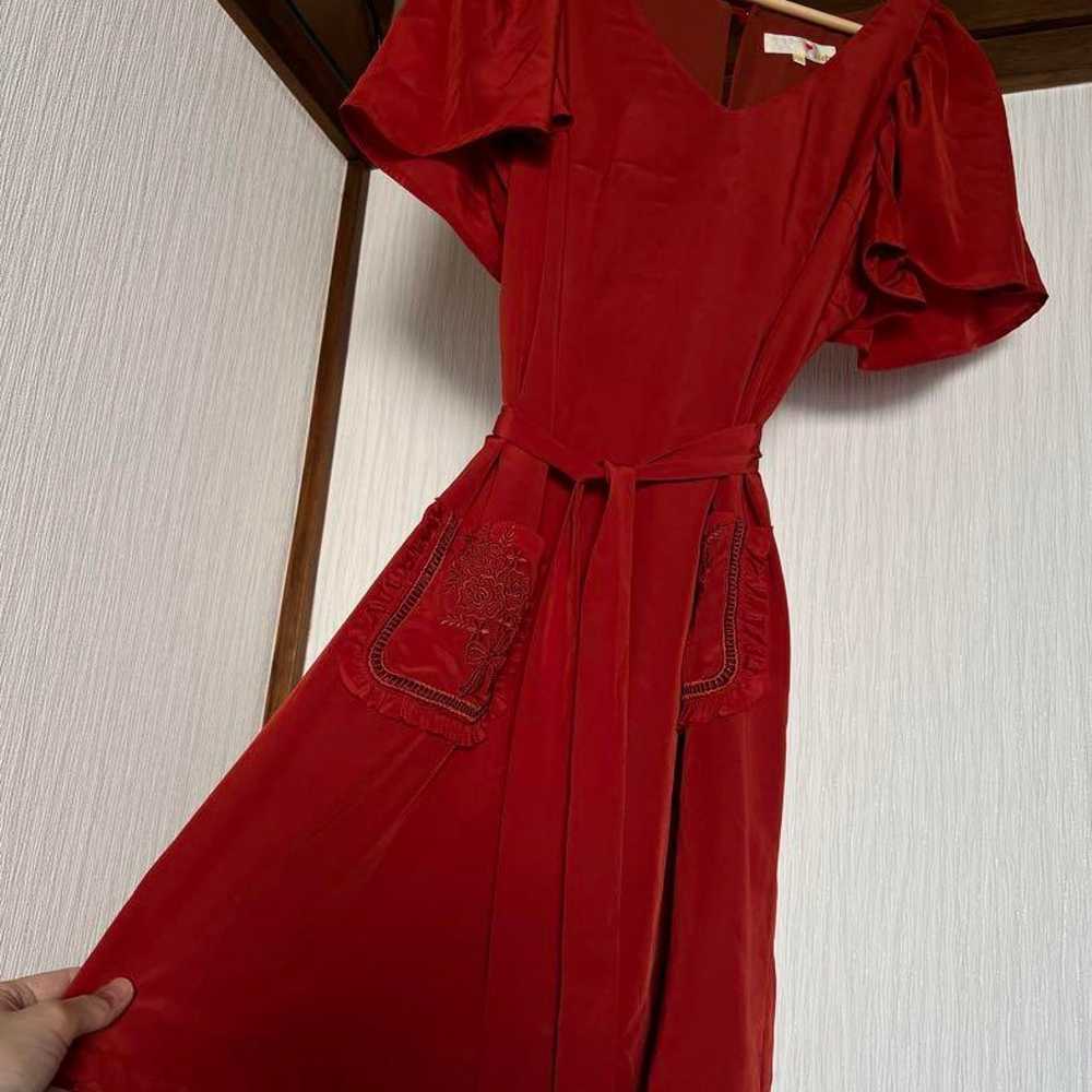 Red mini dress with embroidery, short sleeves. - image 4