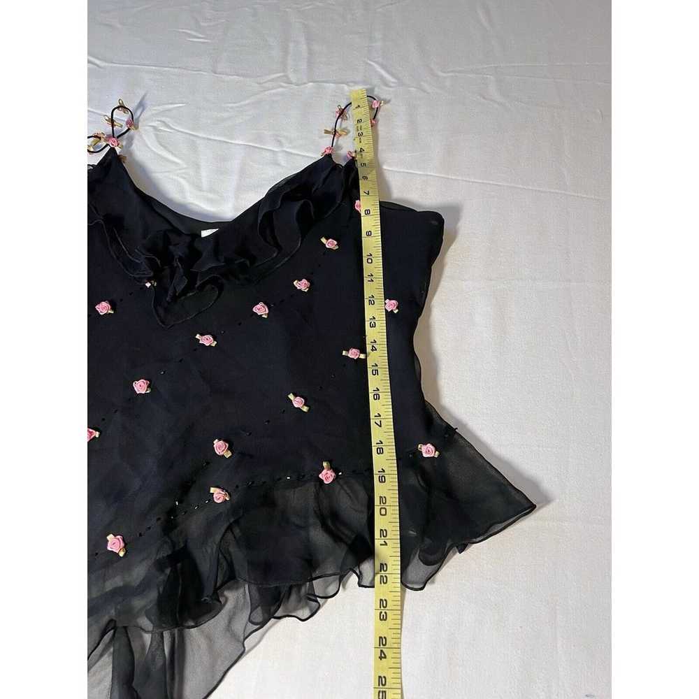 VTG I.C.E. Women Silk Cami Top Black Pink Roses S… - image 5