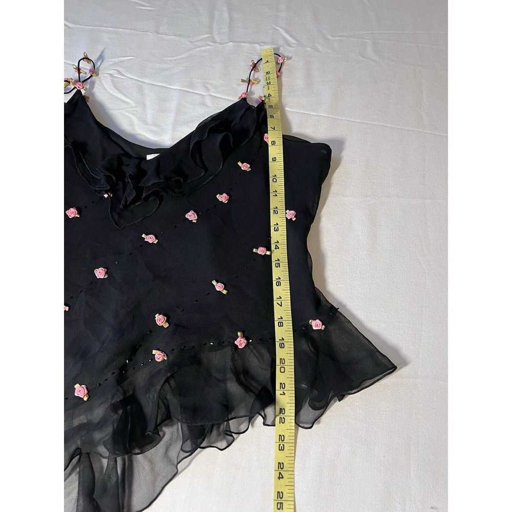 VTG I.C.E. Women Silk Cami Top Black Pink Roses S… - image 6