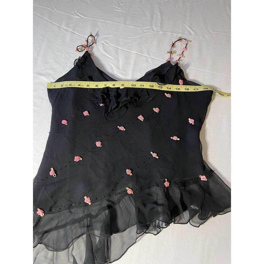 VTG I.C.E. Women Silk Cami Top Black Pink Roses S… - image 7