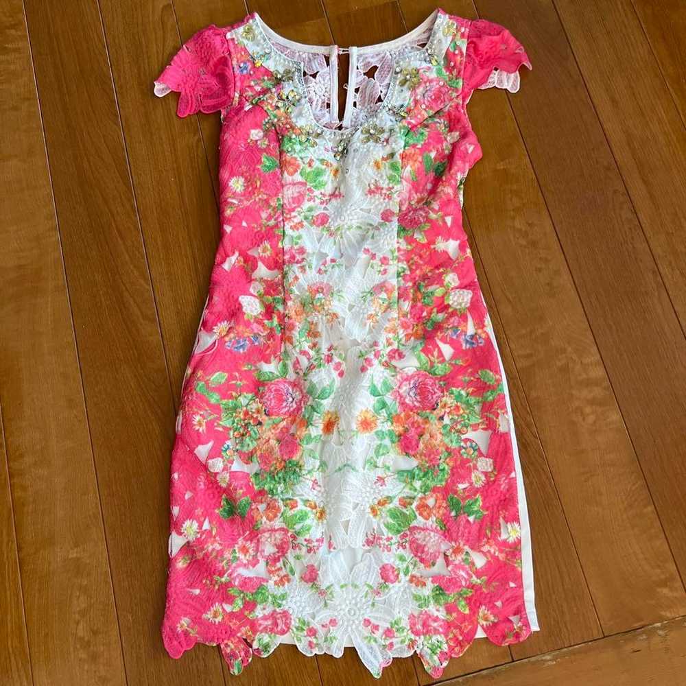 Cabaret girl pink flower print lace dress - image 1