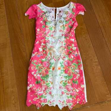 Cabaret girl pink flower print lace dress - image 1