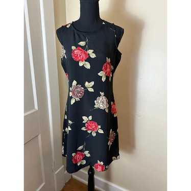 Vintage 90s Black Red Floral Mini Dress Size Smal… - image 1