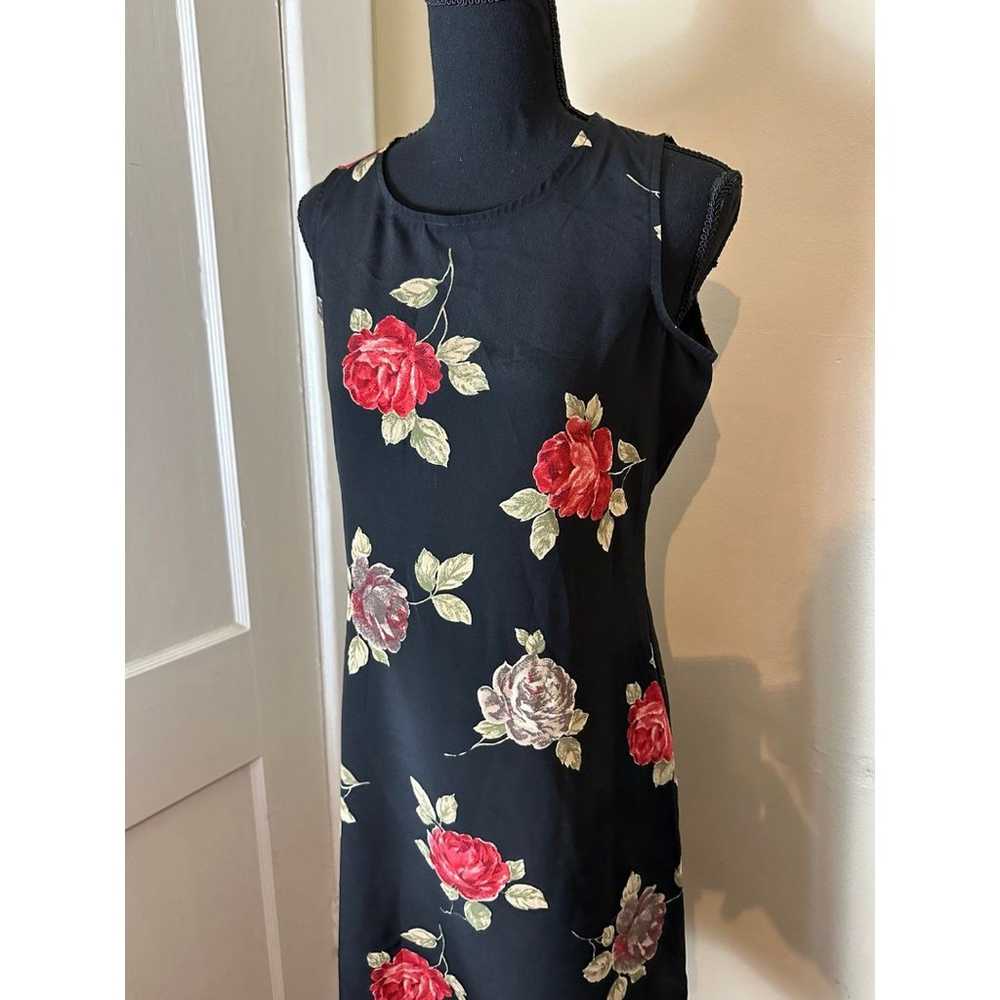 Vintage 90s Black Red Floral Mini Dress Size Smal… - image 2