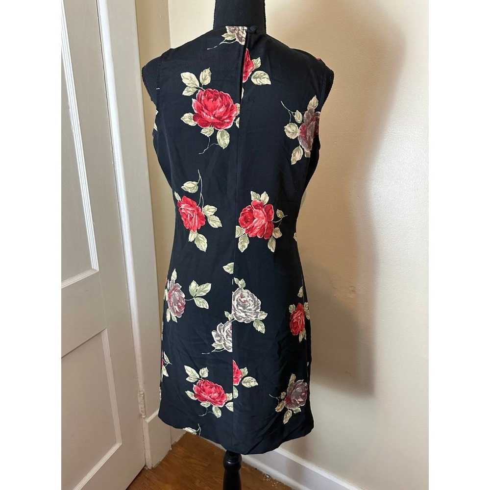 Vintage 90s Black Red Floral Mini Dress Size Smal… - image 3