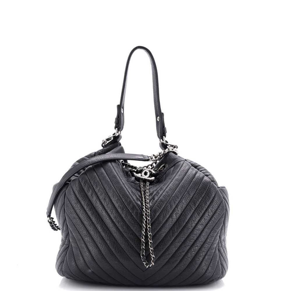 CHANEL CC Chain Drawstring Bucket Bag Chevron She… - image 1