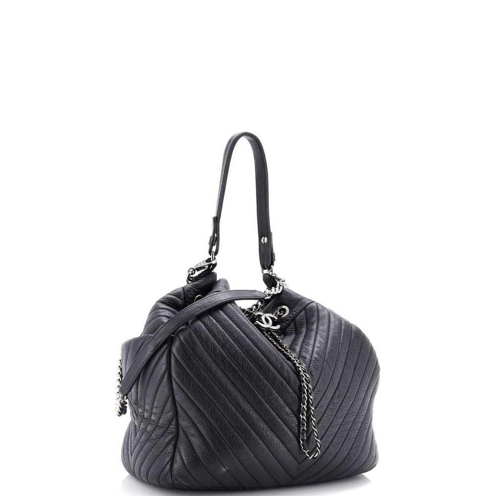 CHANEL CC Chain Drawstring Bucket Bag Chevron She… - image 2