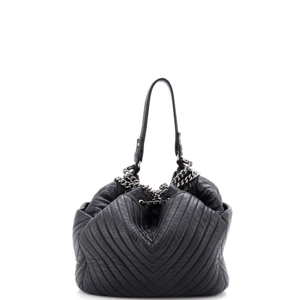 CHANEL CC Chain Drawstring Bucket Bag Chevron She… - image 3