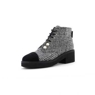 CHANEL Women's Cap Toe Combat Boots Tweed