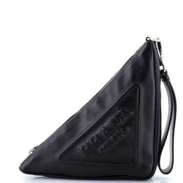 PRADA Triangle Logo Wristlet Pouch Embossed Leathe