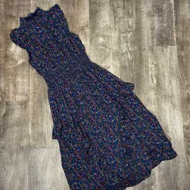 Lulus Evalina Navy Blue Floral Print Mock Neck Mid