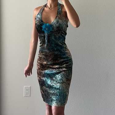 Y2K Blue and Brown Midi Dress