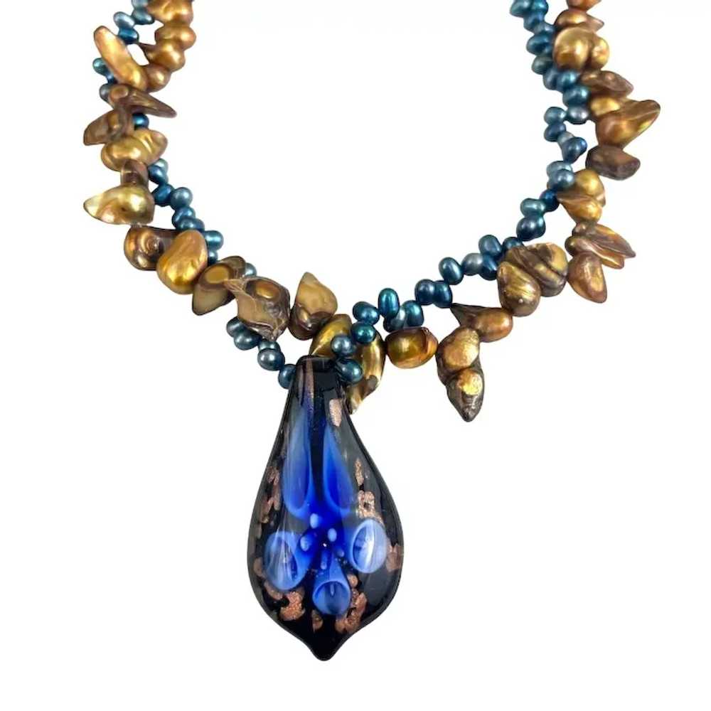 Murano Glass & Freshwater Pearl Necklace With Blu… - image 8