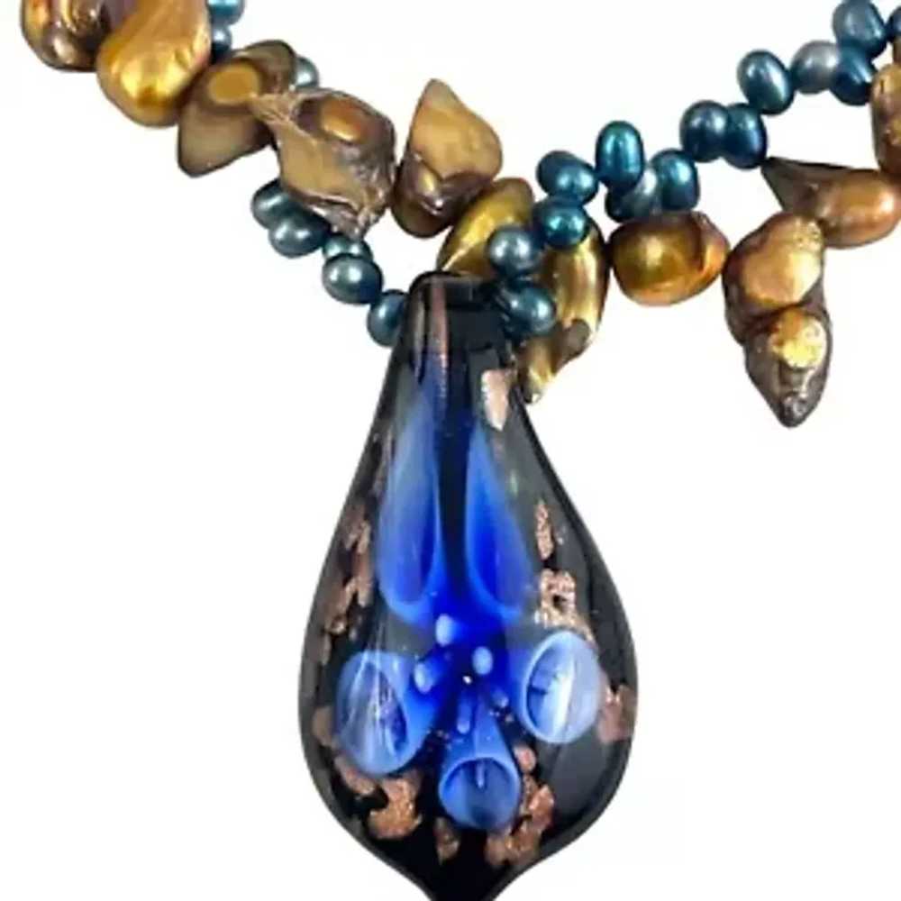 Murano Glass & Freshwater Pearl Necklace With Blu… - image 9