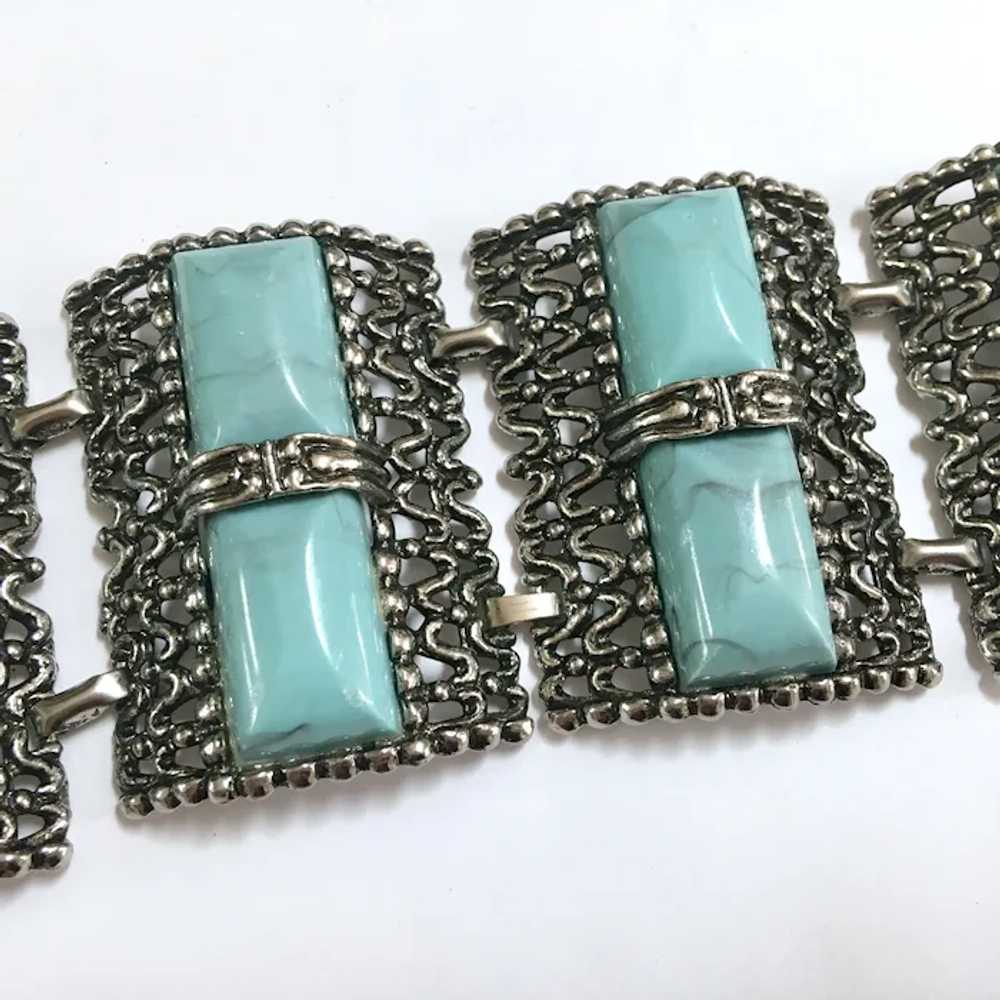 Turquoise Blue Thermoset Panel Bracelet – Extra W… - image 3