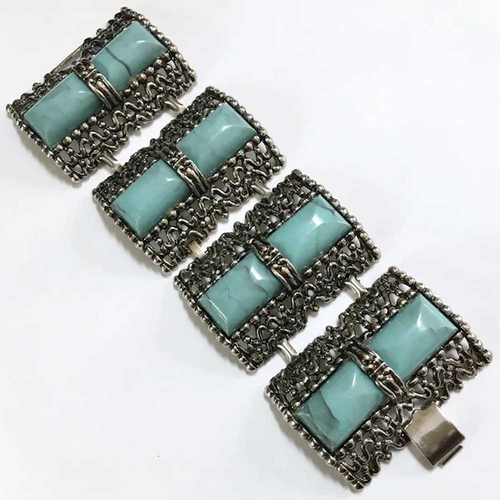 Turquoise Blue Thermoset Panel Bracelet – Extra W… - image 4