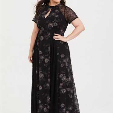 Torrid Black Floral chiffon lace maxi dress SZ 2 - image 1