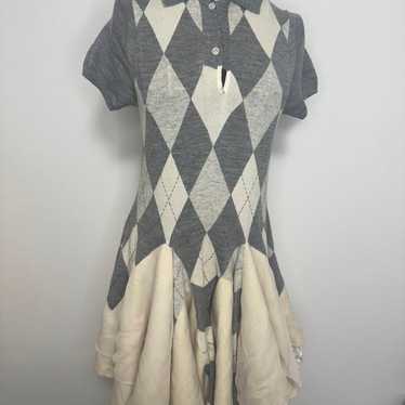 sacai gray and ivory diamond pattern dress