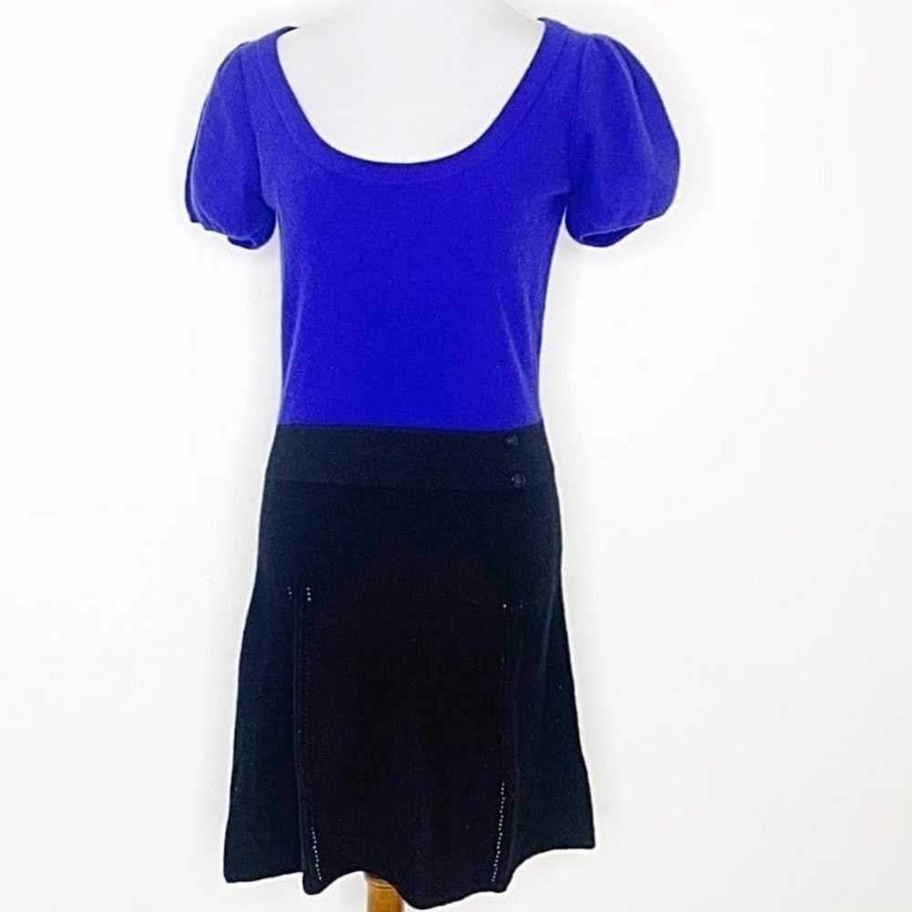 Qi Cashmere blue black puff sleeve dress - image 2