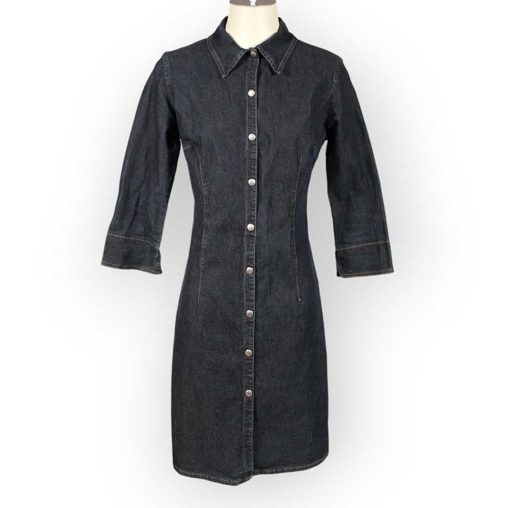 Vintage Benetton Dress (M) Denim Snap-Front Stret… - image 2