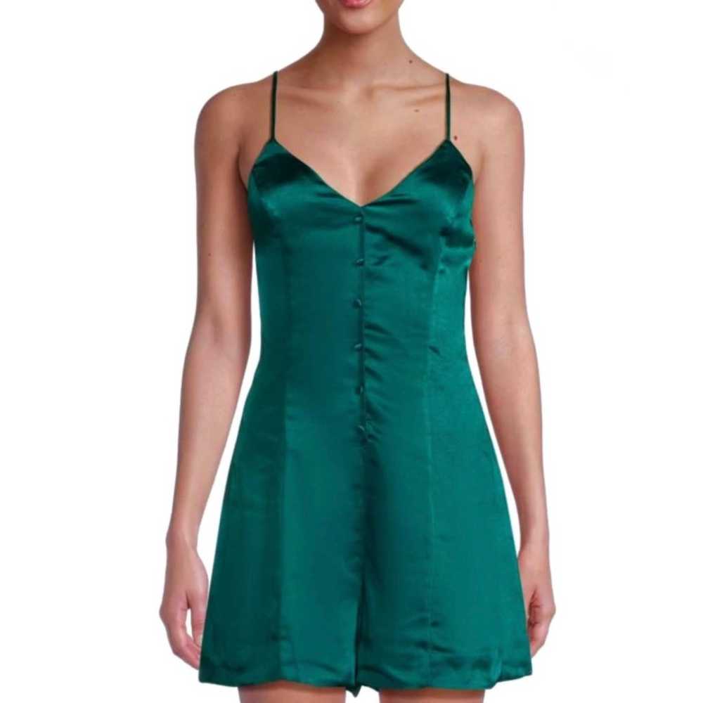 ENDLESS ROSE GREEN SATIN BUTTON FRONT ROMPER - image 1