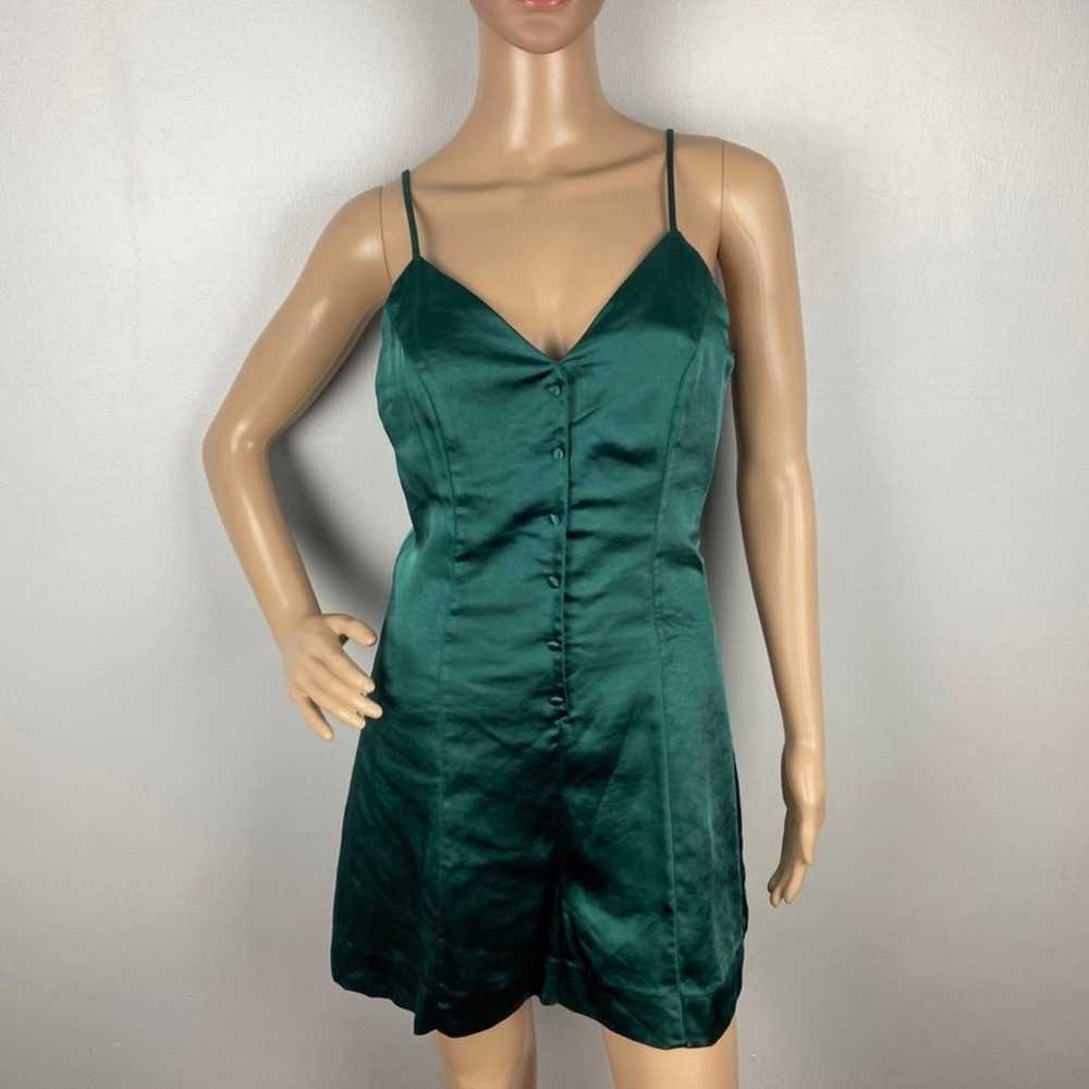 ENDLESS ROSE GREEN SATIN BUTTON FRONT ROMPER - image 2