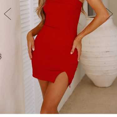 Strapless mini red dress