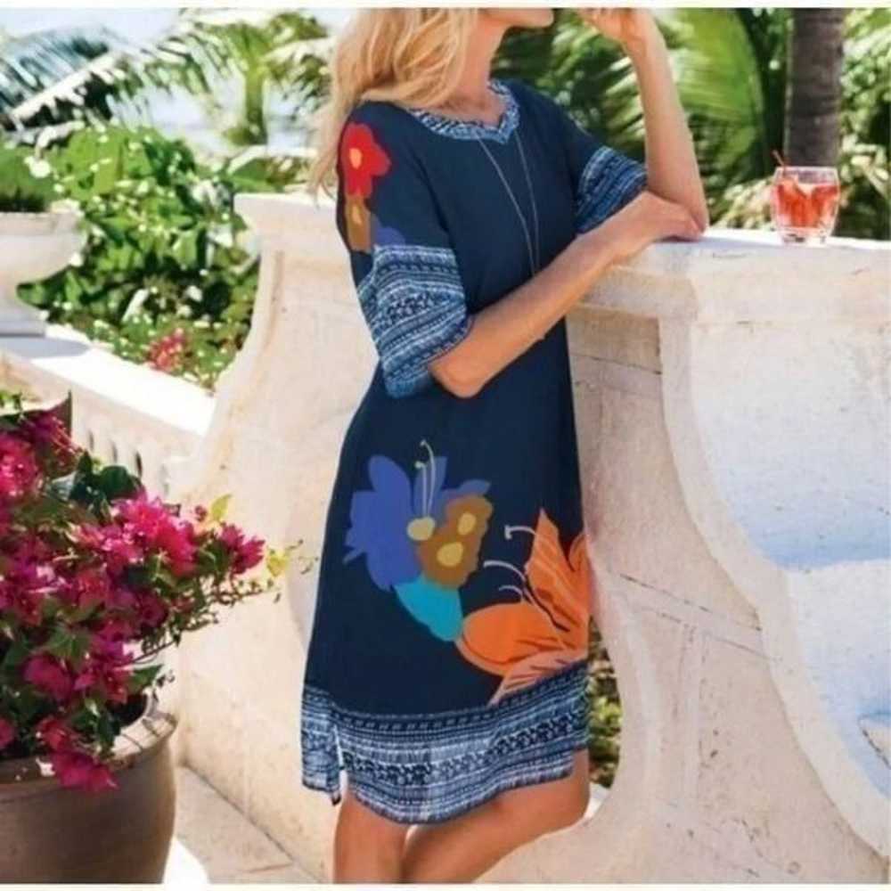 Soft Surroundings Blue Floral Hibiscus Shift Dres… - image 1