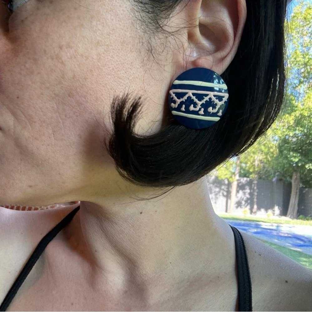 Vintage Boho Navy Blue enamel post back Statement… - image 5