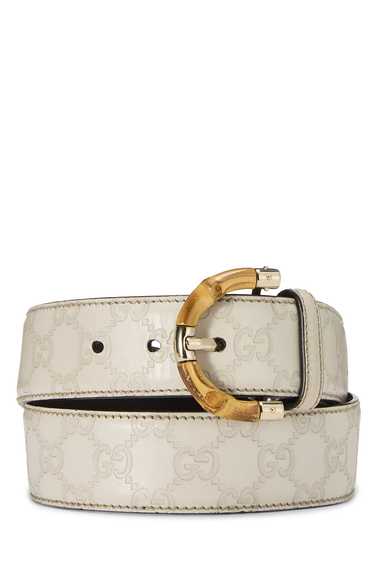 White Guccissima Leather Interlocking Belt 85