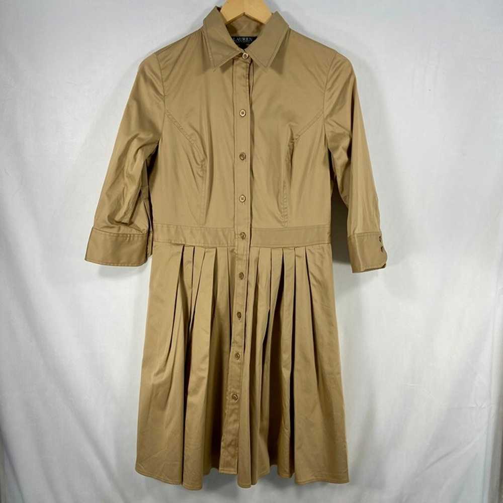 LAUREN Ralph Lauren Tan Shirt Dress Button Down P… - image 1