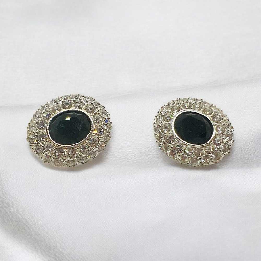 Vintage Black & White Rhinestone Clip On Earrings… - image 2