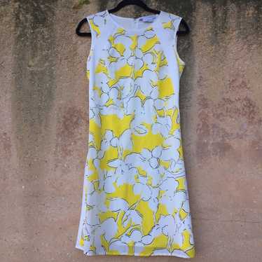 DVF Yellow Cream Sleeveless Silk Floral Print Dre… - image 1